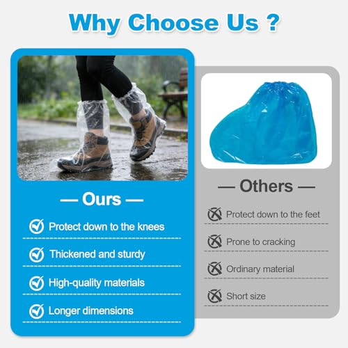 20 Pcs Longer Waterproof Shoe Covers for Rain, Non-Slip Disposable Rain Shoe Covers, Plastic Shoe Ponchos, Thickened PE Material Boot Covers for Men and Women (Clear) - color: 20pcs(longer)-clear