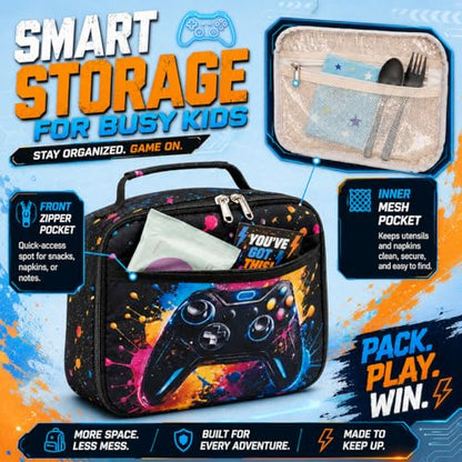 LEDAOU Lunch Box Kids Insulated Lunch Bag Girls Boys Toddler Reusable Lunchbox for School Picnic Hiking (Graffiti game console pattern) - color: Graffiti game console pattern