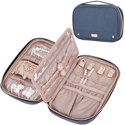 NISHEL Travel Jewelry Case Organizer, Tangle-Free Necklace Storage Bag | Stores necklaces, rings, earrings, bracelets and watches in a compact case for travel, vacations and daily use, Aegean-Blue - color: Aegean-Blue, size: Medium