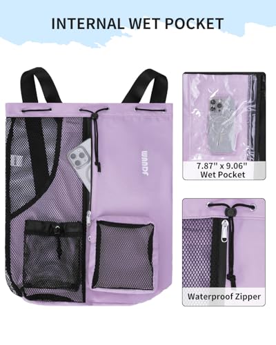 WANDF Mesh Swim Bag, Drawstring Beach Backpack - color: Purple, size: Large