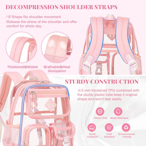 PIG PIG GIRL Mini Clear Backpack for Stadium Events, Small Clear Bag for Child for Festival Concert,Pink(Not Fits School) - color: Mini-pink