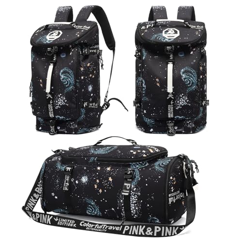 Floral gym duffel bag backpack, fashion wrestling bag,with shoe compartment, 4 kinds of back method waterproof travel sports walking laptop Lightweight（A-Starry Sky） - color: A-Starry Sky