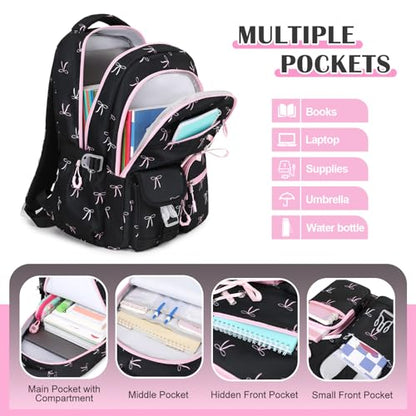 DIGOBAY Backpacks for Girls - 3PCS Girls Backpack with Lunch Box & Pencil Pouch School Backpacks for Elementary Middle High College School Bookbag for Teen Girl Kids Students Black-bow - color: Black-bow