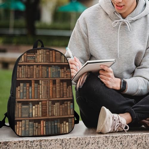 Library Bookshelf Book Backpack for Women Men, Durable 600D Polyester Bookbag with Large Capacity, Lightweight 17 Inch Laptop Backpack Minimalism Casual Daypack for Work, Travel