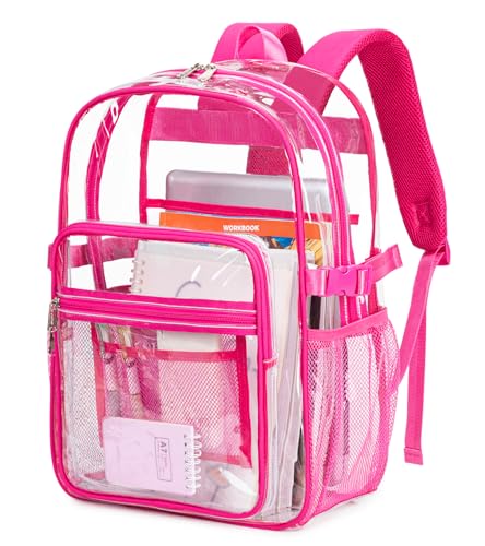 abshoo Big Heavy Duty Clear Backpack for School Girls Transparent Bookbag for Middle High School (Hot Pink) - color: Hot Pink