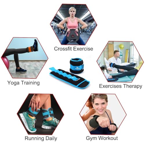 Ankle Weights for Women, Men and Kids - 1/2/3/4/6/8/10/12/15/20 LBS 1 Pair Strength Training Wrist/Leg/Arm Weight with Adjustable Strap for Jogging, Gymnastics, Aerobics, Home Fitness, Physical Therapy - style: 8Lbs Pair (4lb x 2) - Sky blue