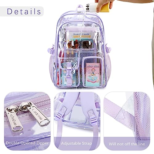 abshoo Large Clear Backpack For Girls Women School Bookbag Heavy Duty Transparent Backpack (Purple) - color: Purple
