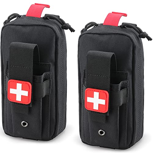 Tactical MOLLE Medical Pouch, Rip-Away EMT First Aid Pouch IFAK Trauma Kit Everyday Carry Survival Bag Include Cross Patch - color: Black-2 Packs