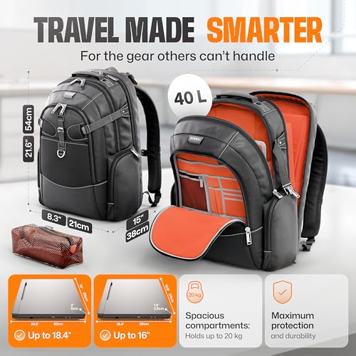 EVERKI Business 120 Pro 2 Laptop Backpack 40L W/Rain Cover Mesh Accessories Pouch & Quick Release Magnetic Keychain-2 Travel Laptop Compartments Fit Up To 18.4"RFID Pocket Patented Corner Protection - style: Business 120 Pro