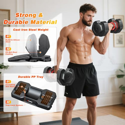 XDDIAS Adjustable Dumbbells Set of 2 for Strength Training, One-Hand Quick Adjust, 25/55/80/90 lbs Options, Anti-Slip Grip Handle, Compact Home Gym Weights for Men Women - color: Basic 5-Level 25LB Pair