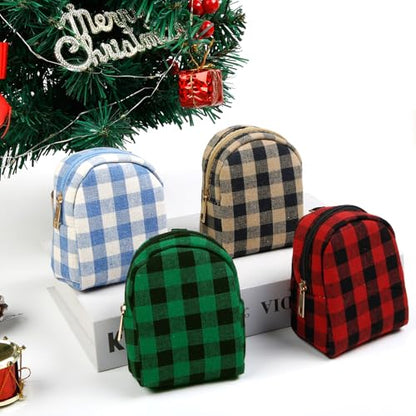 AIBFRID 4Pcs Mini Backpack Keychain,Cute Cosmetic Bag for Women,PU Leather Makeup Bag Key Pocket Lipstick Bag Card Holder Data Cable Organizer Zipper Pouch (Christmas Series) - color: Christmas Series
