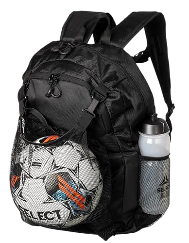 SELECT Milano Soccer Backpack with net pouch for ball, Black/White