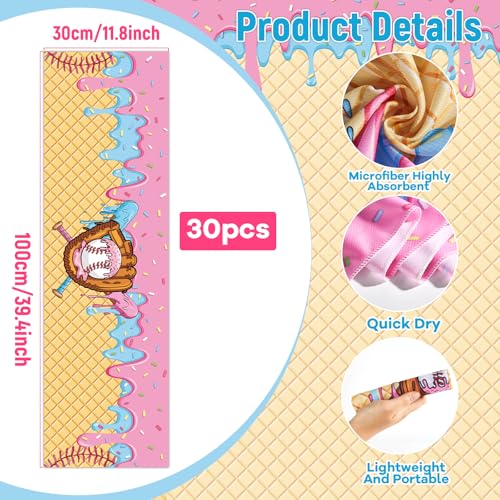 30Pcs Ice Cream Drip Baseball Cooling Towels for Neck and Face 40 x 12 Inch Sports Team Gifts Ice Towel for Gym Sweat Microfiber Breathable Chilly Bulk Neck Wraps for Athletes Camping Travel Outdoor - style: Ice Cream Drip Baseball