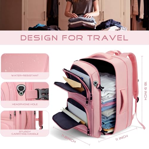 Travel Backpack for Women, 52L Carry On Backpack, Extra Large Expandable Travel Bag, 18.4 Inch TSA Flight Approved Luggage Personal Item Size with USB, Teacher Business Daypack, Pink - color: Pink