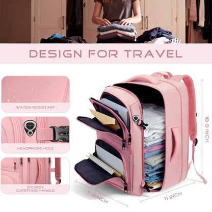 Travel Backpack for Women, 52L Carry On Backpack, Extra Large Expandable Travel Bag, 18.4 Inch TSA Flight Approved Luggage Personal Item Size with USB, Teacher Business Daypack, Pink - color: Pink