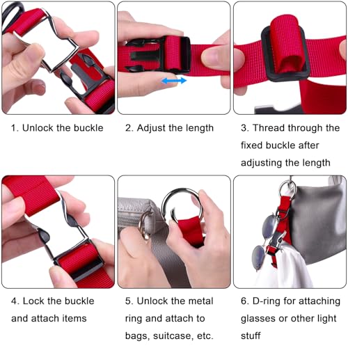 Wisdompro Jacket Gripper Strap, Add a Bag Luggage Straps Baggage Suitcase Belts Travel Accessories with Hook and D-Ring - Make Your Hands Free, Easy to Carry Your Extra Bags - Red - color: Red