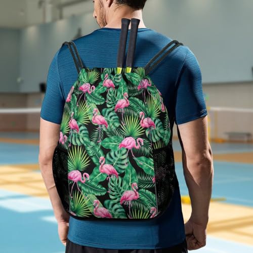 Tropical Flamingos Drawstring Backpack Gym Bag With Shoe Compartment String Bag Sport Beach Swimming Sackpack For Women Men - color: Tropical Flamingos