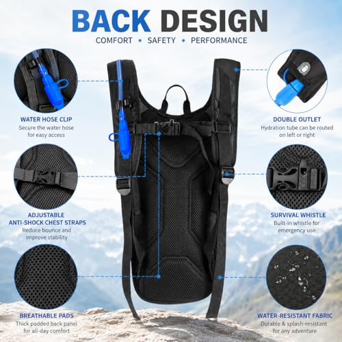 Zavothy Hydration Backpack with 2L Hydration Bladder Water Backpack for Hiking Hydration Pack for Running Cycling Hiking - color: Black
