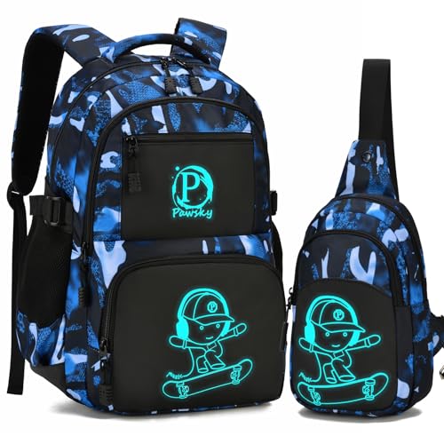 School Backpack for Boys, Waterproof Laptop Backpack with USB Charging Port, Anime Cartoon Luminous Backpack Lightweight Kids Bookbag for Teen Boys - style: Skateboard-4