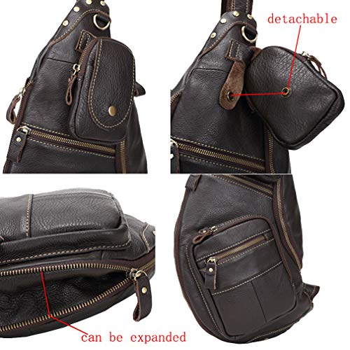 Leather Sling Bag Crossbody Backpack for Men Women Travel Outdoor Sports Hunting Hiking Large Capacity Cool Shoulder Chest Pack Bags Daypack - color: #28coffee