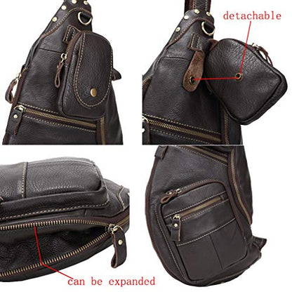 Leather Sling Bag Crossbody Backpack for Men Women Travel Outdoor Sports Hunting Hiking Large Capacity Cool Shoulder Chest Pack Bags Daypack - color: #28coffee