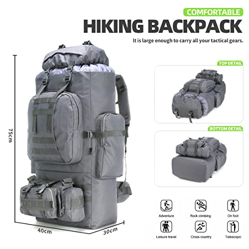 King'sGuard 100L Camping Hiking Backpack Molle Rucksack Military Camping Backpacking Daypack - color: Grey