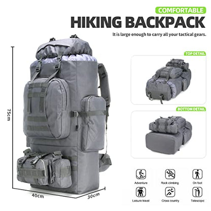King'sGuard 100L Camping Hiking Backpack Molle Rucksack Military Camping Backpacking Daypack - color: Grey