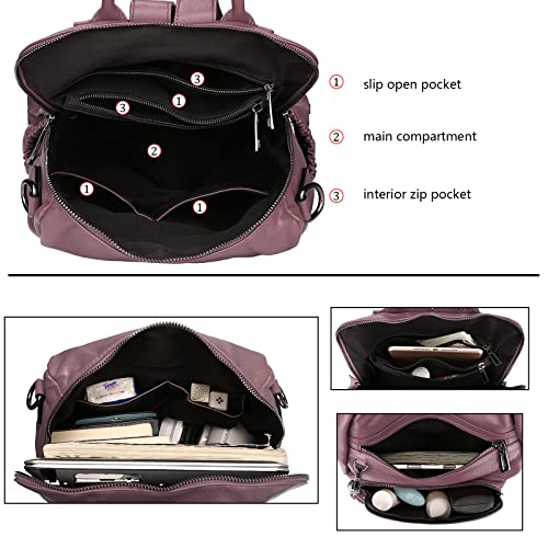 Uromee Travel Backpack Purse for Women Vegan Leather Ladies Fashion Tassel Shoulder Bag Convertible - color: 0243 Purple