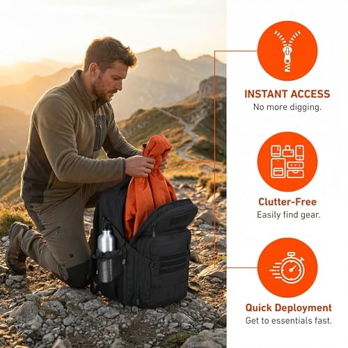 Zsearaymy 25L Small Tactical Hiking Backpack with 180° Open Design Molle System Padded Laptop Lightweight (Black) - color: Black
