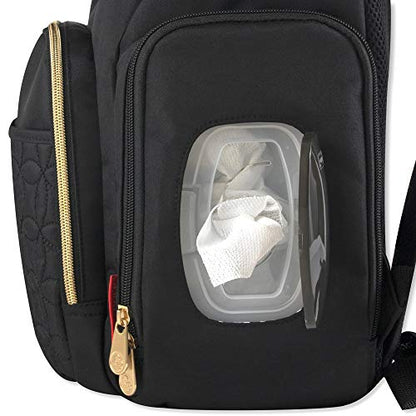 Modern Quilted Diaper Bag Backpack and Multipurpose Travel Drawstring Baby Bag – 3 Piece Set (Black)