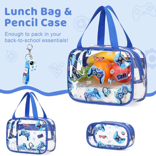 ACESAK Clear Backpack for Boys - 3 Pcs Game Heavy Duty with Lunch Bag - See Through Backpack Clear Bookbag Stadium Approved for Kids Middle High College School Travel (Blue Game Console) - color: Blue Game Console