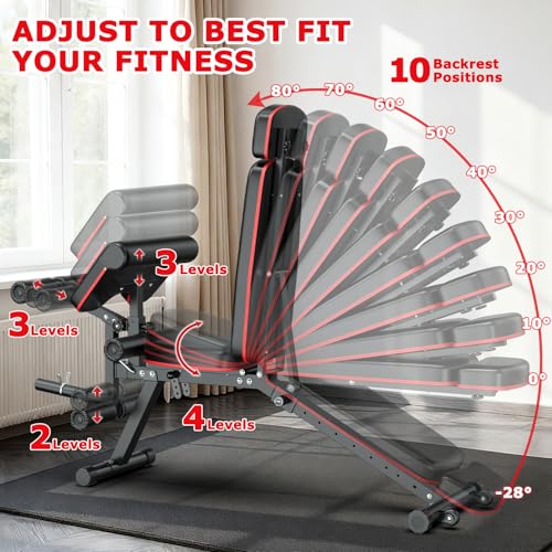 XDDIAS Workout Bench, Adjustable Weight Bench with Leg Extension and Leg Curl, Extended Headrest, 900LBS Preacher Curl Bench Incline Decline Flat Workout Bench for Home Gym Full Body Exercise - color: Black+ PU