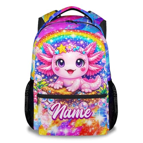 Personalized Backpack for Kids - Custom Axolotl School Bag with Name, Lightweight Girls Bookbag for Toddler, Kindergarten Elementary School Bag(17 Inch) - color: Pink