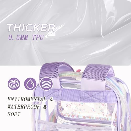 Clear Backpack for Girls,Clear Bookbag Heavy Duty Transparent Backpacks for Stadium Events, See Through Back Pack for Kindergarten Elementary Middle High School (Purple) - color: Purple