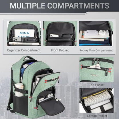 40L Expandable Laptop Backpack, Anti-thief Travel Backpack, Airline Approved Business Waterproof Carry on Luggage, Fits 15.6" Laptop for Men Women - color: Green, size: 15.6 inches