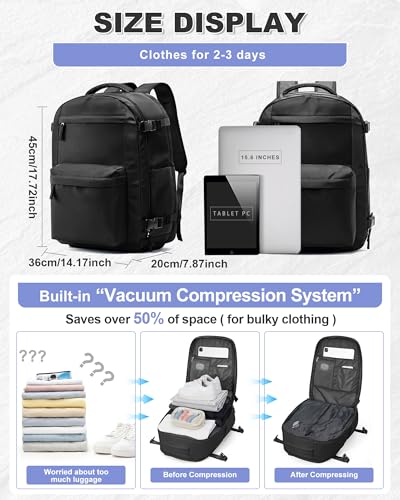 winspansy Vacuum Backpack Travel with Pump Carry on Luggage Flight Approved Essentials Personal Item Travel Bag with Vacuum System Waterproof Compression Backpack for Women Men Mochila de Viaje Black - color: C2-black
