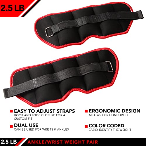 JFIT Ankle Weights - Ankle Weight Pair 10 Weight and Bundle Options - 0.5 to 8 lbs. Each (Set of 2) Adjustable Straps – Comfortable, Breathable, Moisture Absorbent Weight Straps for Men and Women - size: 2.5 lb Pair
