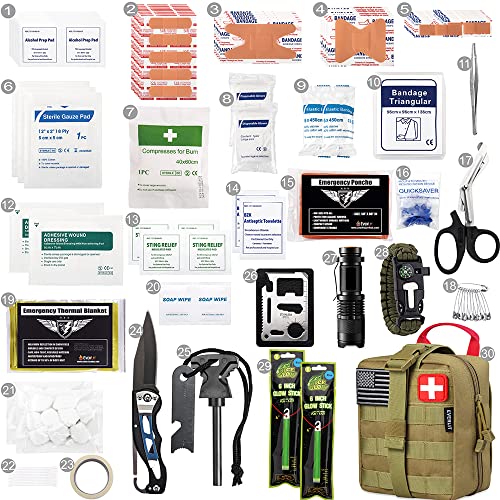 EVERLIT 250 Pieces Survival First Aid Kit IFAK EMT Molle Pouch Survival Kit Outdoor Gear Emergency Kits Trauma Bag for Camping Boat Hunting Hiking Home Car Earthquake and Adventures - color: Tan