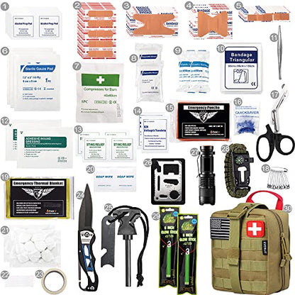 EVERLIT 250 Pieces Survival First Aid Kit IFAK EMT Molle Pouch Survival Kit Outdoor Gear Emergency Kits Trauma Bag for Camping Boat Hunting Hiking Home Car Earthquake and Adventures - color: Tan