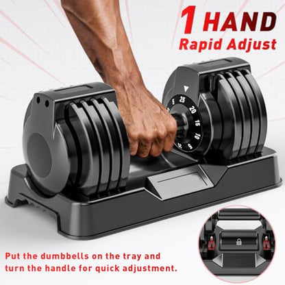 Adjustable Dumbbell Set of 2, 110lbs/50lbs Free Weights Dumbbell Set, 5-in-1/10-in-1 Quick-Lock Hand Weights, 25lbs/55lbs Pair with Anti-Slip Texture Handle, Weight Set For Home Gym Suit both Men and Women - color: Black 25LB Set of 2（Round）5 in 1