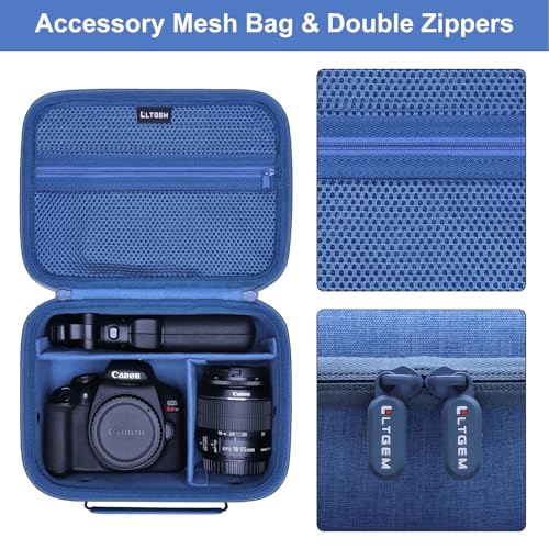 Camera Case Bag Compatible with Canon EOS Rebel T7/R50/R6 Mark II/R100/R50 V/T6/R8/R10/R5 Mark II/RP/R7/5D Mark IV/SL3/R5/T100 DSLR Camera, Len and Tripod with 4 Dividers and Shoulder Strap, Blue - color: Blue, size: Small