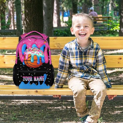 Basketball Backpack for Boys Kids Personalized - Custom Name Girls Backpack Youth Player Drip Design Sports Schoolbag Large Capacity 17" for Kindergarten Elementary - color: Blue