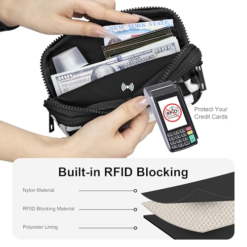 FODOKO Wristlet wallets for women Nylon Quilted Wallet with 4 Zippers,Travel Credit Card,Holder Cell Phone Organizer - color: Black