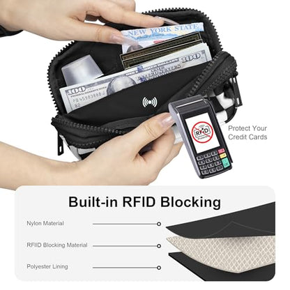 FODOKO Wristlet wallets for women Nylon Quilted Wallet with 4 Zippers,Travel Credit Card,Holder Cell Phone Organizer - color: Black