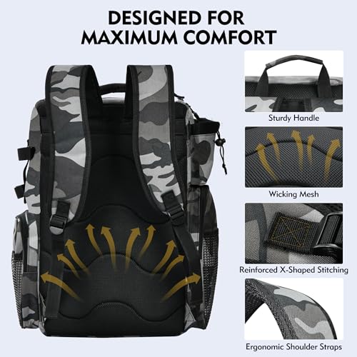 MGB 46L Water-resistant Fishing Tackle Backpack with Rod Holders - color: Grey+black Camo（without Tackle Box）