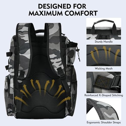 MGB 46L Water-resistant Fishing Tackle Backpack with Rod Holders - color: Grey+black Camo（without Tackle Box）