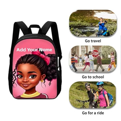 Afro Backpack School Kids Name Custom Bookbag for Student School Bag Personized Book Bag for Girls 6-8/10-12 African Back Pack Student Elementary Schoolbag - color: African Black Girl-15