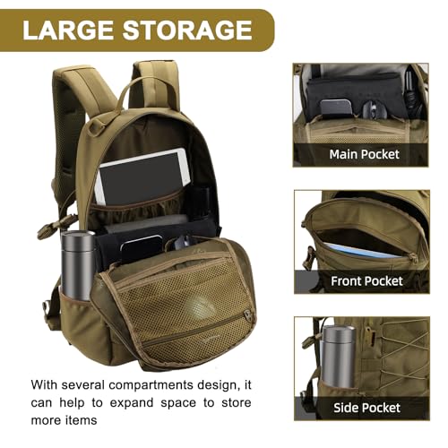 25L Hiking Backpack Small Tactical Backpack Daypack Camping Trekking Hunting Molle Pack for Men Women, Khaki - color: Khaki