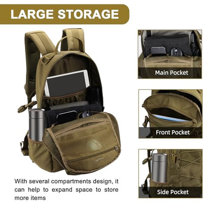 25L Hiking Backpack Small Tactical Backpack Daypack Camping Trekking Hunting Molle Pack for Men Women, Khaki - color: Khaki