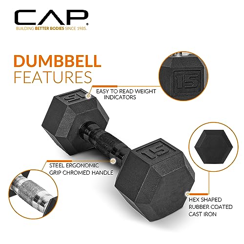 CAP Rubber Coated Hex Dumbbell Set with Storage Rack | 100–210 lb Options, Space-Saving Vertical Compact Storage for Home Gym Strength Training - size: 150 lb - Set, style: Black Handle